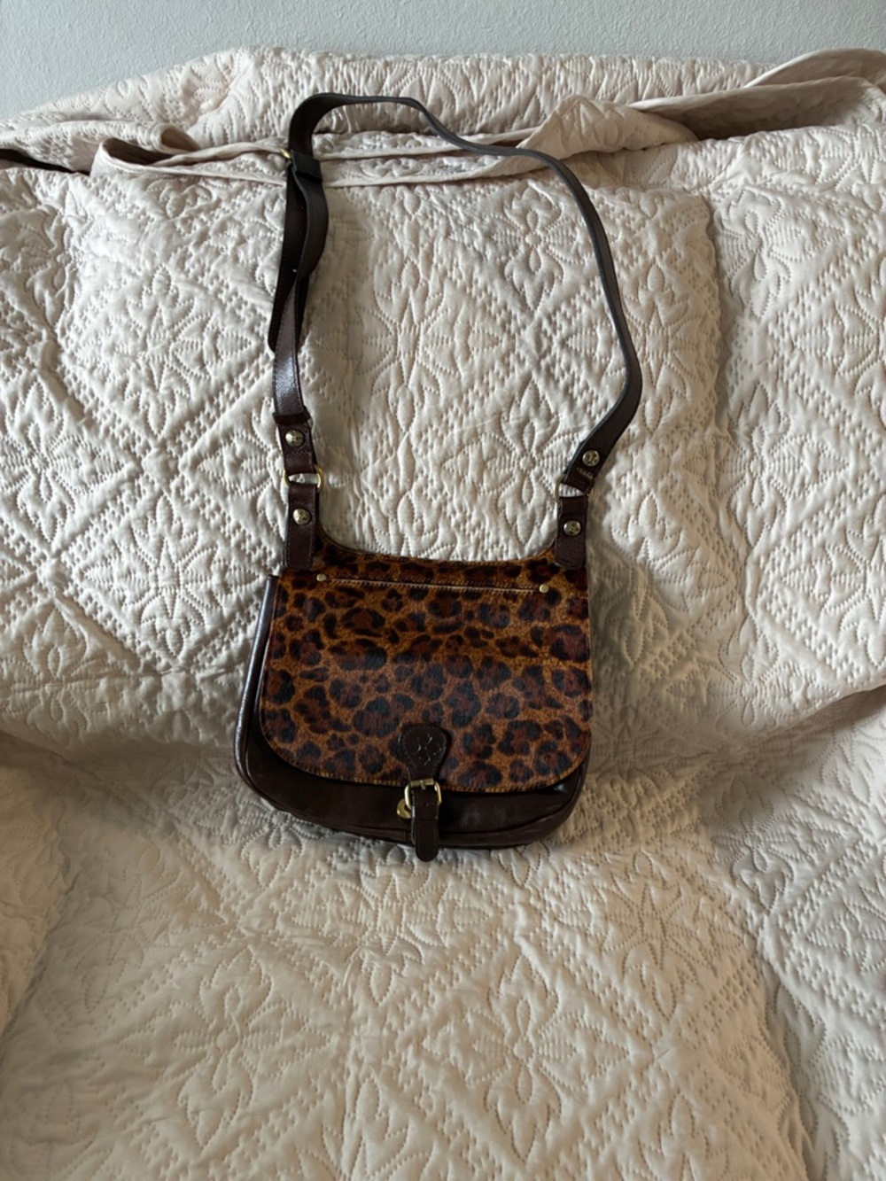 Patricia Nash animal print leather saddle bag